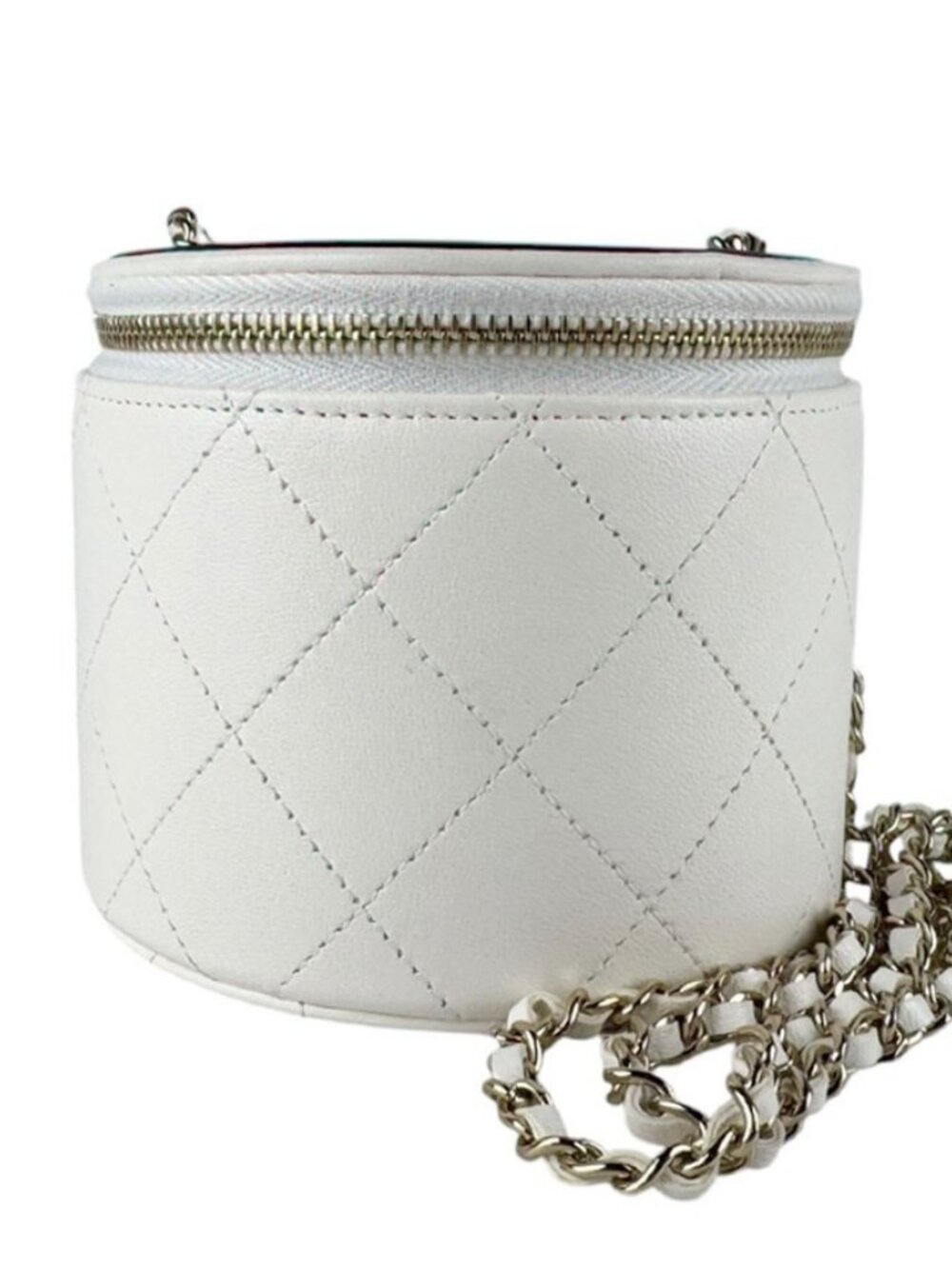 CHANEL Shoulder Bag White/Black/Gold Leather/Metal